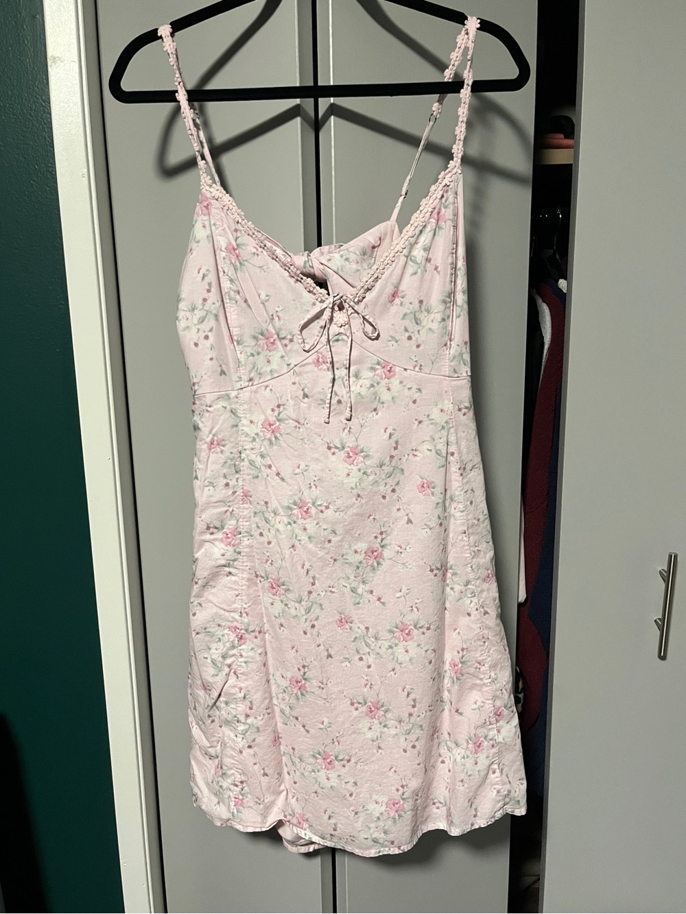 Hollister Light Pink Floral Lace-Trim Mini Dress
